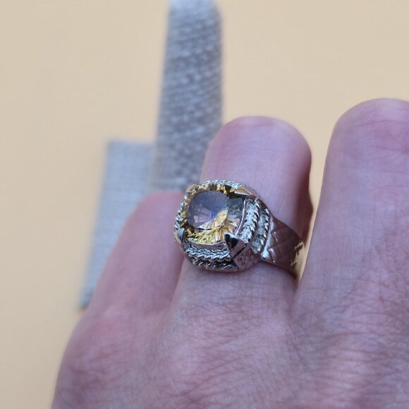 Size 8.5 Silver Plated Over Copper Rainbow Quartz Gem Ring A4571 - Picture 5 of 8